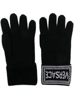 Versace gants en laine vierge à logo en intarsia - Noir - thumbnail