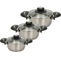 Excellent Houseware Kookpannen set - 3x - glazen deksel - RVS - 1.4/1.8/2.7 liter - thumbnail