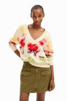 Oversized trui met bloemen - WHITE - L