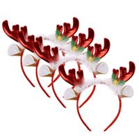 Kerst diadeems/haarbanden - 4x - rendier gewei met oren - rood - polyester - accessoires - thumbnail