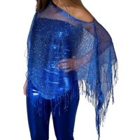 Blauwe visnet poncho/ omslagdoek/ stola dames