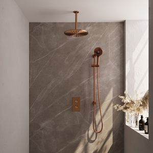 Brauer Copper Edition complete inbouw regendouche met 3 standen handdouche, plafondarm, glijstang en hoofddouche 30cm set 48 koper geborsteld PVD