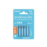 Panasonic BK-4LCCE/4BE eneloop lite Ready-to-Use Ni-MH batterijen, AAA/Micro, min. 550 mAh, levensduur van 3000 laadcycli, oplaadbare batterijen in plasticvrije verpakking,Nieuw: 4er-pakket,lichtblauw