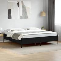 vidaXL Bedframe bewerkt hout metaal zwart 200x200 cm, bed, bed ombouw, twijfelaar bed, bedbodem, slaapkamermeubel, 2 persoonsbed, tweepersoonsbed