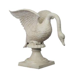 A CAST IRON SCULPTURE OF A SWAN ON BASE