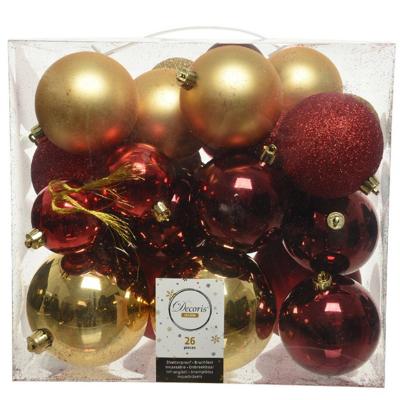 26 Stuks kunststof kerstballen mix goud-rood 6, 8, 10 cm - Kerstbal 26 Stuks kunststof kerstballen mix goud-rood 6, 8, 10 cm - Kerstbal