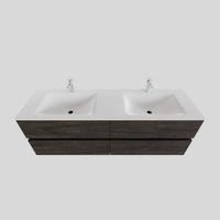 Badkamermeubel Solid Surface BWS Oslo 150x46 cm Dubbel Wood Dark Brown 4 Laden (2 kraangaten) - thumbnail