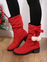 Christmas Pompom Decor Plus Size Faux Suede Slouchy Boots