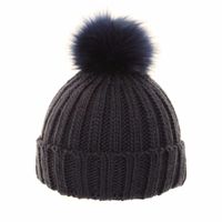 Navy blauwe gebreide muts met pompon voor dames   -