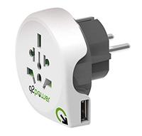 Q2 Power | World to Europe USB | Universele reisadapter met aardingsstekker en 1 USB type A 2.1 A | Kid Safe stootbescherming | Spanning en vermogen 100V-1600W / 250V-4000W