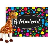 Keel toys - Cadeaukaart Gefeliciteerd met knuffeldier giraffe 30 cm