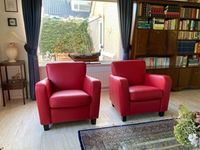 Set van 2 leren fauteuils met houten poten - rood leer - Echt leer, Landelijk, ontdek de vele Leersoorten en Kleuren bij ShopX