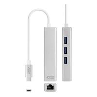 NanoCable 10.03.0404 - ethernetadapter USB C + 3 x USB 3.0 hub (Gigabit 10/100/1000 Mbps, Nintendo Switch, PC, laptop, Windows 10, 8, 7, XP, Vista, Mac OS en Linux), 15 cm