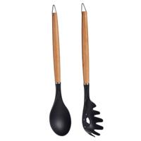 Kook/keuken gerei - set van 2x stuks - zwart/bruin - kunststof/hout - keuken/kook accessoires