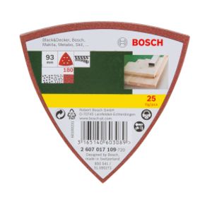 Bosch Accessories 2607017109 Deltaschuurpapier Met klittenband, Geperforeerd Korrelgrootte (num) 180 Hoekmaat 93 mm 25 stuk(s)