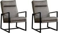 Set van 2 Grijze leren industriële design fauteuils Square - Rancho Leer Steel (grijs leer) - thumbnail