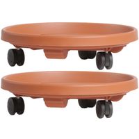 Set van 4x stuks planten trolley/multiroller rond bruin kunststof 30 cm