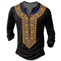 Voor heren T-shirt Boho / Paisley / Damast Henley Kraag Kleding 3D-afdrukken Dagelijks Lange mouw Vintage Lightinthebox