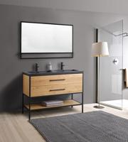 B-Stone Metal staand badmeubel 120cm zwart eiken met artificial stone wastafel