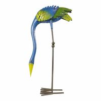 Lange Metalen Vogel met Kop naar Beneden Blauw/Groen - thumbnail