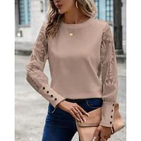 Dames Blouse Geklede topjes Kant nappi Dagelijks Elegant Lange mouw Strakke ronde hals Blozend Roze Zomer Lightinthebox