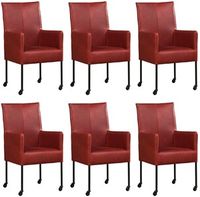 Set van 6 Rode leren moderne eetkamerstoelen Spark - poot rond zwart met wiel - Granada leer Rouge (rood leer)