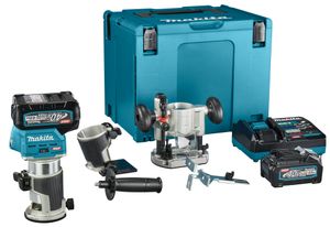 Makita RT001GM205 Boven- en kantenfrees | 40 V Max | 2 x 4.0 Ah accu + snellader | Incl. diverse voeten | In Mbox RT001GM205