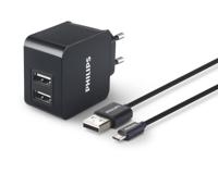 Philips Ultrasnelle wandoplader met 2 USB-poorten en 1 micro USB-kabel