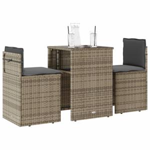 3-delige Bistroset met kussens poly rattan grijs