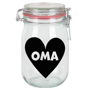 Bellatio Decorations Cadeau voorraadpot/snoeppot - oma - glas - 11 x 11 cm - 1 liter - verjaardag   -