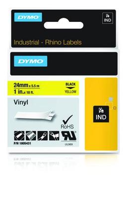 Labeltape DYMO IND RHINO 1805431 Vinyl Tapekleur: Geel Tekstkleur:Zwart 24 mm 5.5 m