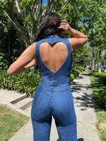 Retro High Waist Washed Denim Jumpsuit