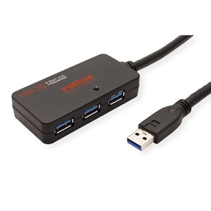 ROLINE USB 3.2 Gen 1 4-port Hub met repeater, zwart, 10 m