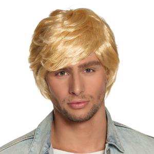 Verkleedpruik Bad Boy heren - blond - Boyband/seventies/eighties - kort golvend haar