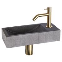 Fonteinset Differnz Ribble Natuursteen 38x18x8 cm Zwart Met Gebogen Kraan Mat Goud