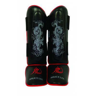 Bruce Lee Beenbeschermers Dragon Deluxe Zwart/rood Maat S/m