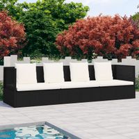 Loungebed met ligkussen en kussens poly rattan zwart - thumbnail