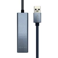 AISENS - A106-0401 USB 3.0 op Gigabit Ethernet 10/100/1000 Mbps + 3xUSB3.0 hub grijs, 15 cm