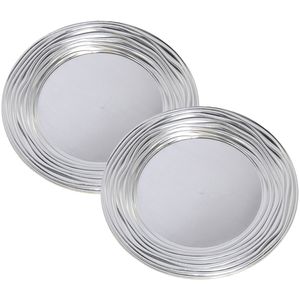 Set van 2x stuks kerstdiner onderborden rond zilver glimmend 33 cm