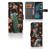 Motorola Moto G14 Telefoonhoesje met Pasjes Pauw met Bloemen - thumbnail