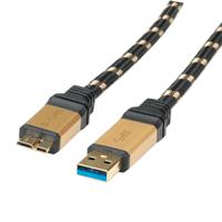 ROLINE 11.02.8878 USB-kabel USB 3.2 Gen 1 (3.1 Gen 1) 0,8 m USB A Micro-USB B Zwart, Goud