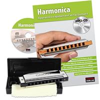 Cascha mondharmonica beginnersset I Frans handleiding - mondharmonica 10 gaten diatonisch veelzijdig in do I MP3-CD, initiatieboek, harde hoes, doek I Blues Harp School Frans
