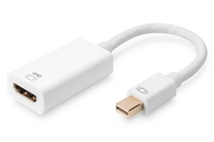 Digitus DB-340416-002-W DisplayPort-kabel DisplayPort / HDMI Aansluitkabel DisplayPort-stekker, HDMI-A-bus 0.20 m Wit Afgeschermd (dubbel), Afgeschermd