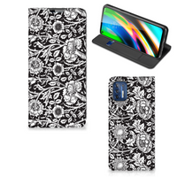 Motorola Moto G9 Plus Smart Cover Black Flowers - thumbnail