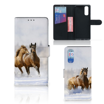 OPPO Find X2 Telefoonhoesje met Pasjes Paarden OPPO Find X2 Telefoonhoesje met Pasjes Paarden