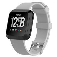 By Qubix - Compatible met Fitbit Versa 1/2 & Lite rubberen sport bandje - Grijs - Compatible fitbit bandje