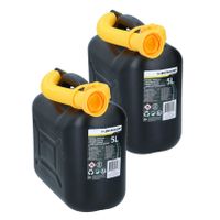 2x stuks jerrycan/benzinetank 5 liter zwart van kunststof met trechter