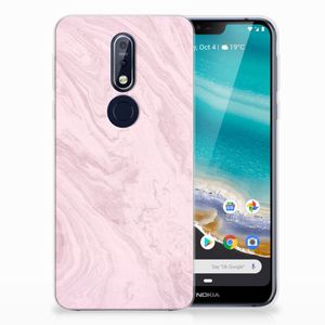 Nokia 7.1 TPU Siliconen Hoesje Marble Pink - Origineel Cadeau Vriendin