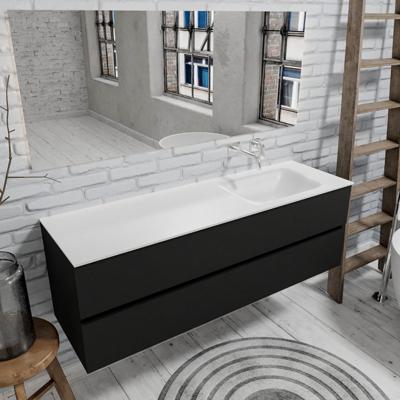 Zaro Valencia mat zwart badmeubel 150cm met Solid Surface wastafel zonder kraangat spoelbak rechts 2 lades Zaro Valencia mat zwart badmeubel 150cm met Solid Surface wastafel zonder kraangat spoelbak rechts 2 lades