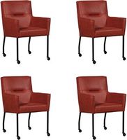 Set van 4 Rode leren moderne eetkamerstoelen Lucky - Vintage Leer Burgundy (rood leer) - thumbnail